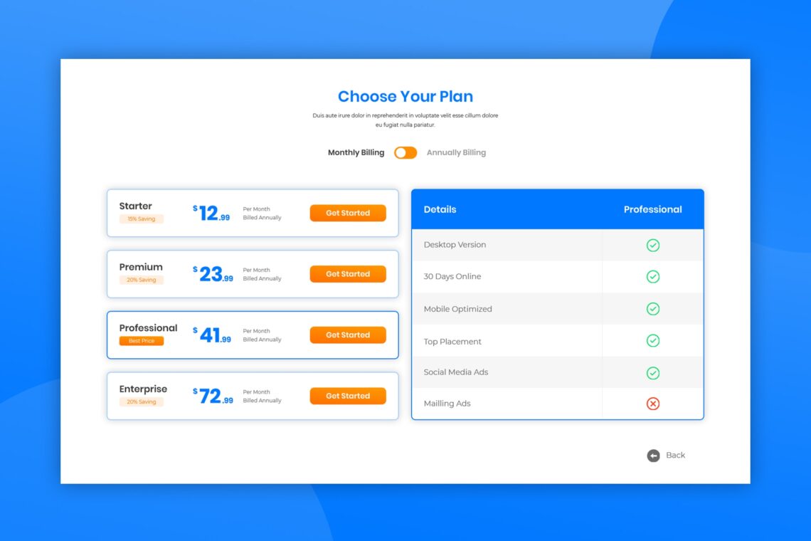 Pricing Table - Marketing Optimizer