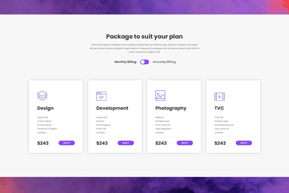 pricing table creative product development