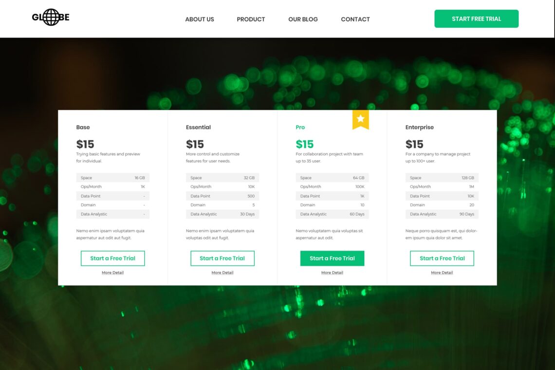 pricing table hosting pro