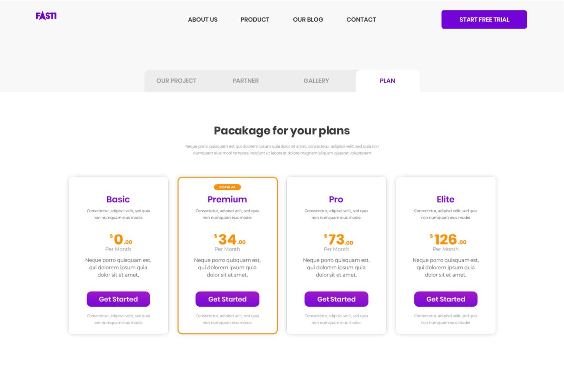 Pricing Table - Project Planner