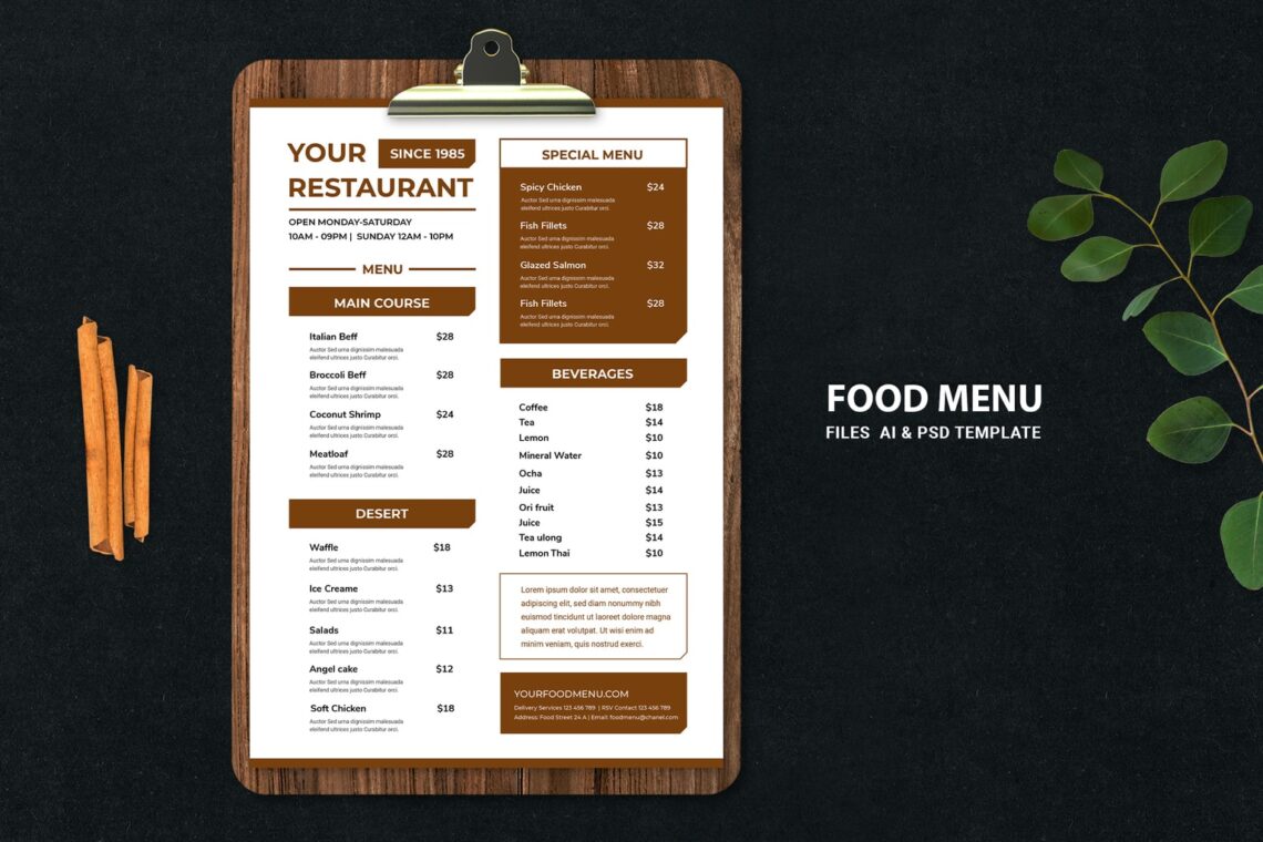 food menu simple restaurant