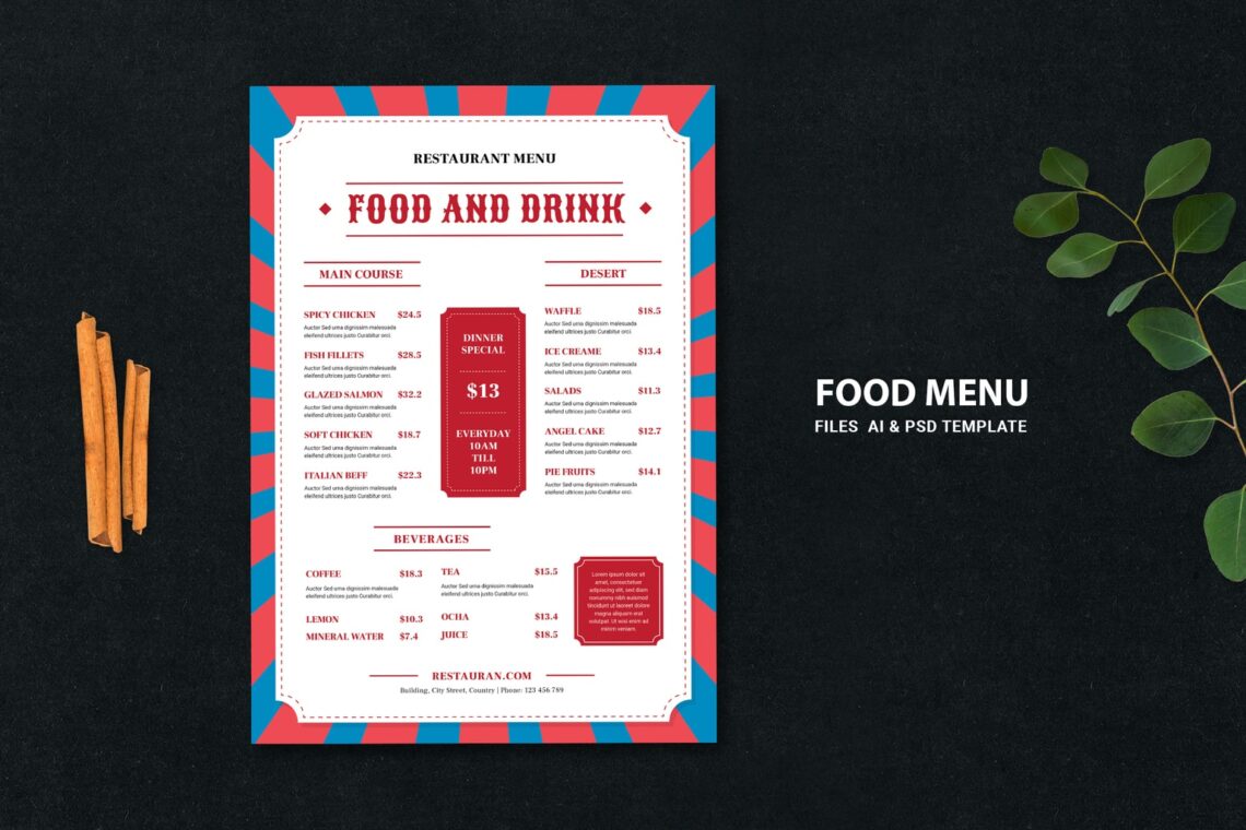 food menu soft food drinks