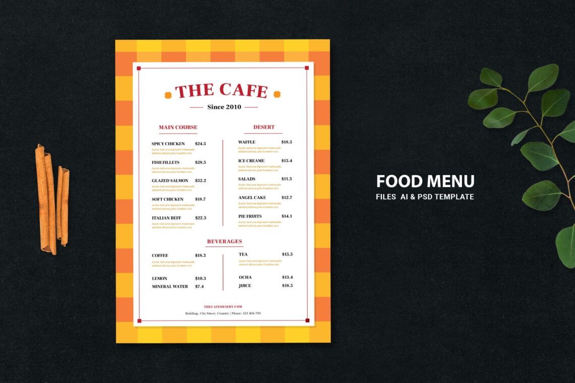 food menu contemporary cafe