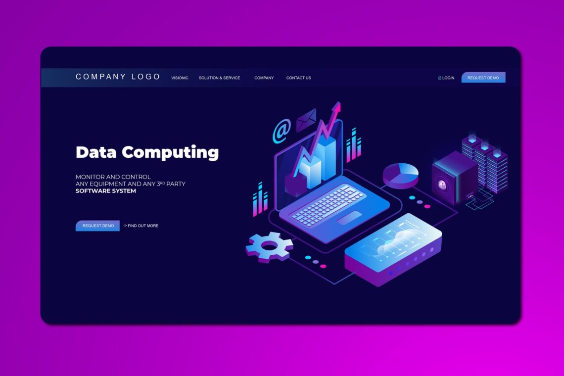 isometric landing pages data computing