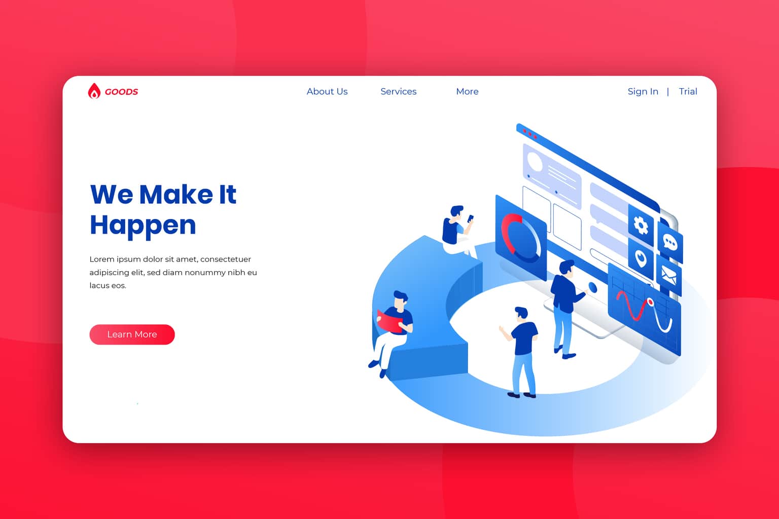 isometric landing pages business quality services