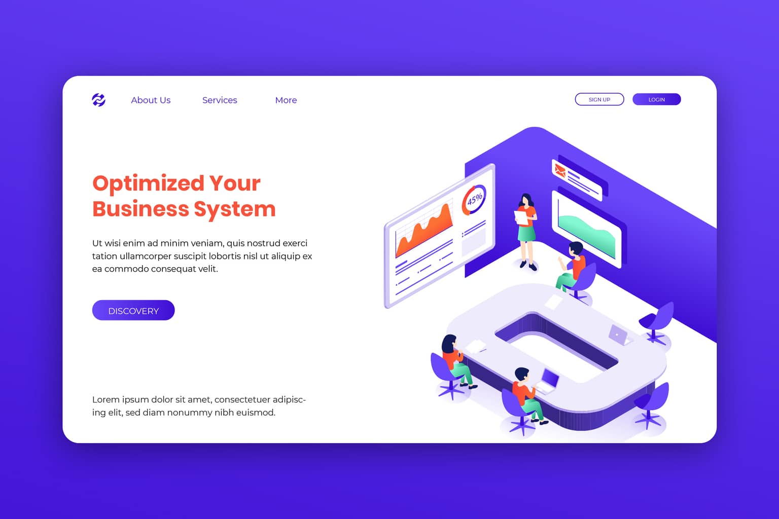 isometric landing pages optimized business system