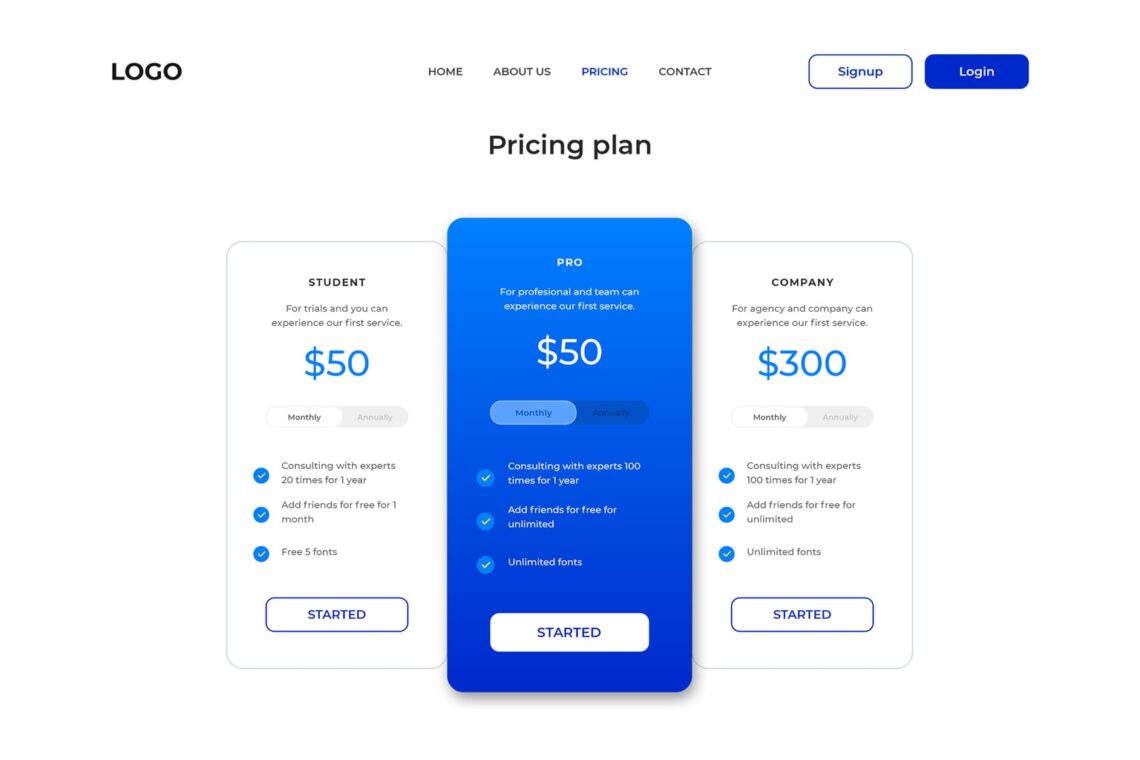 pricing table hosting server website