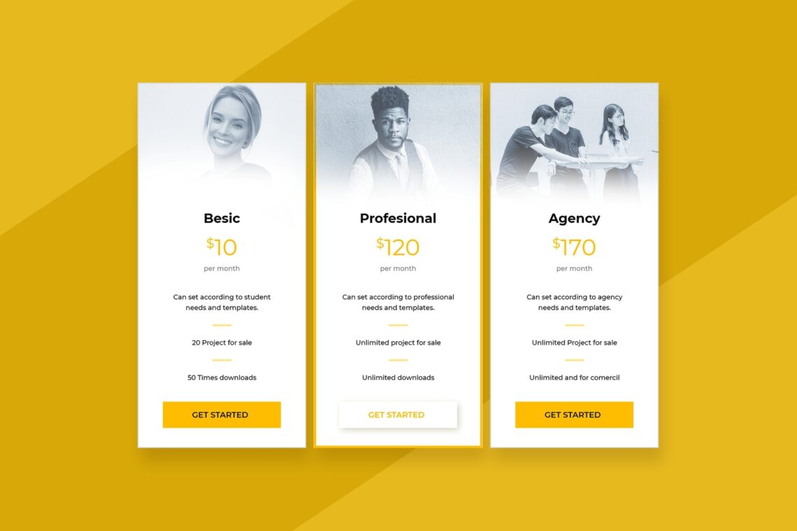 pricing table professional job market