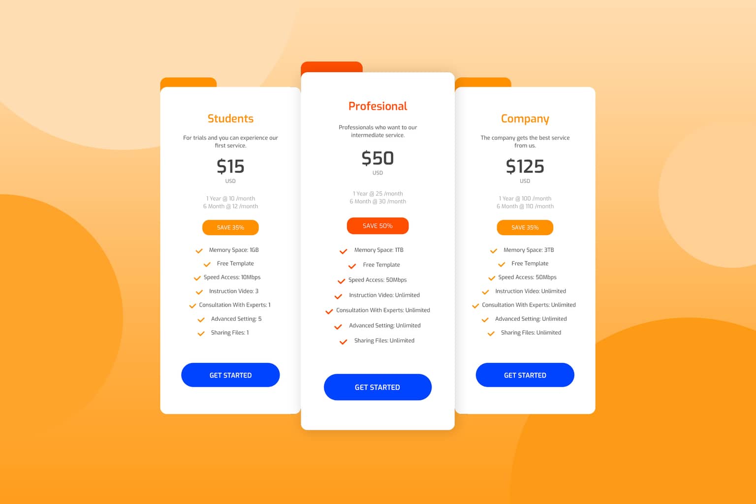 pricing table server hosting services