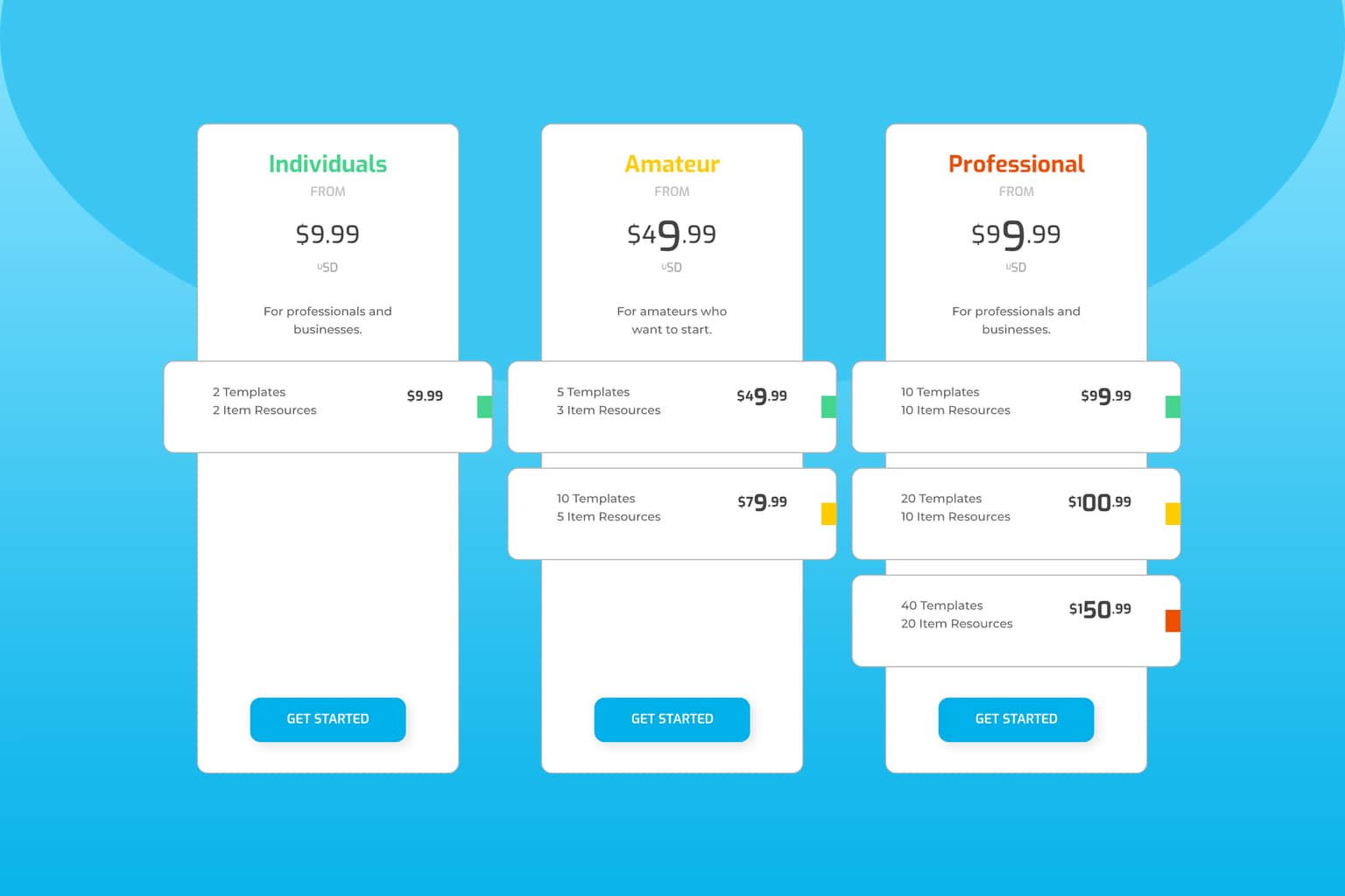 pricing table template web resources