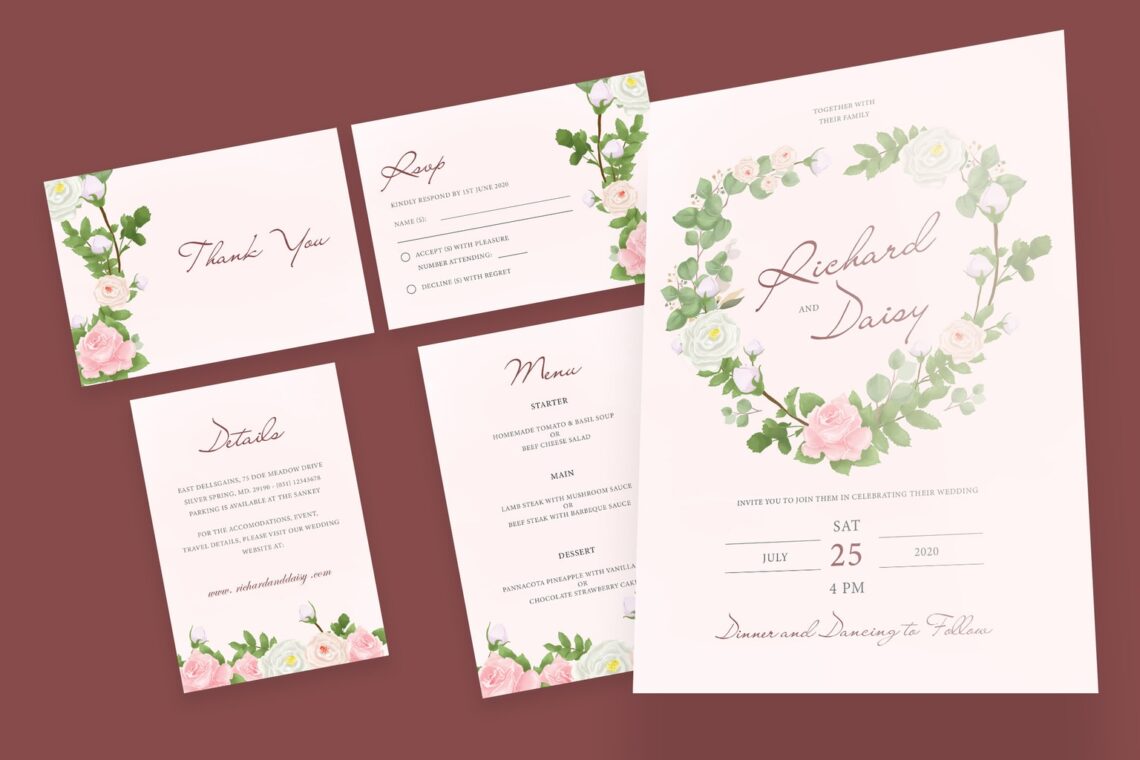 wedding invitation clean pink background