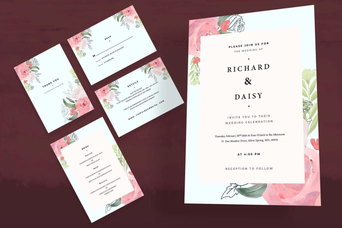 wedding invitation pink floral frame