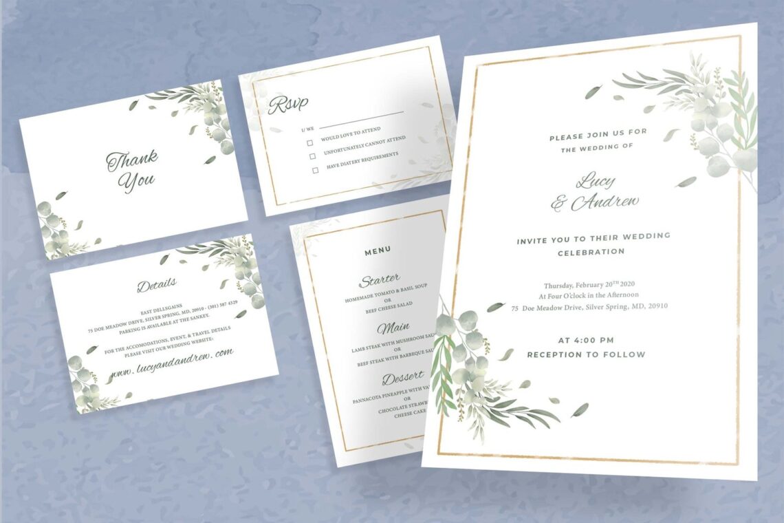 wedding invitation clean flowering design 6