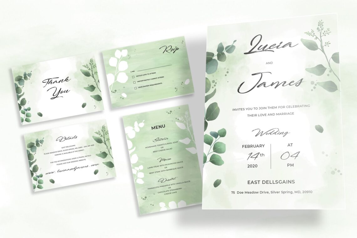 wedding invitation green natural