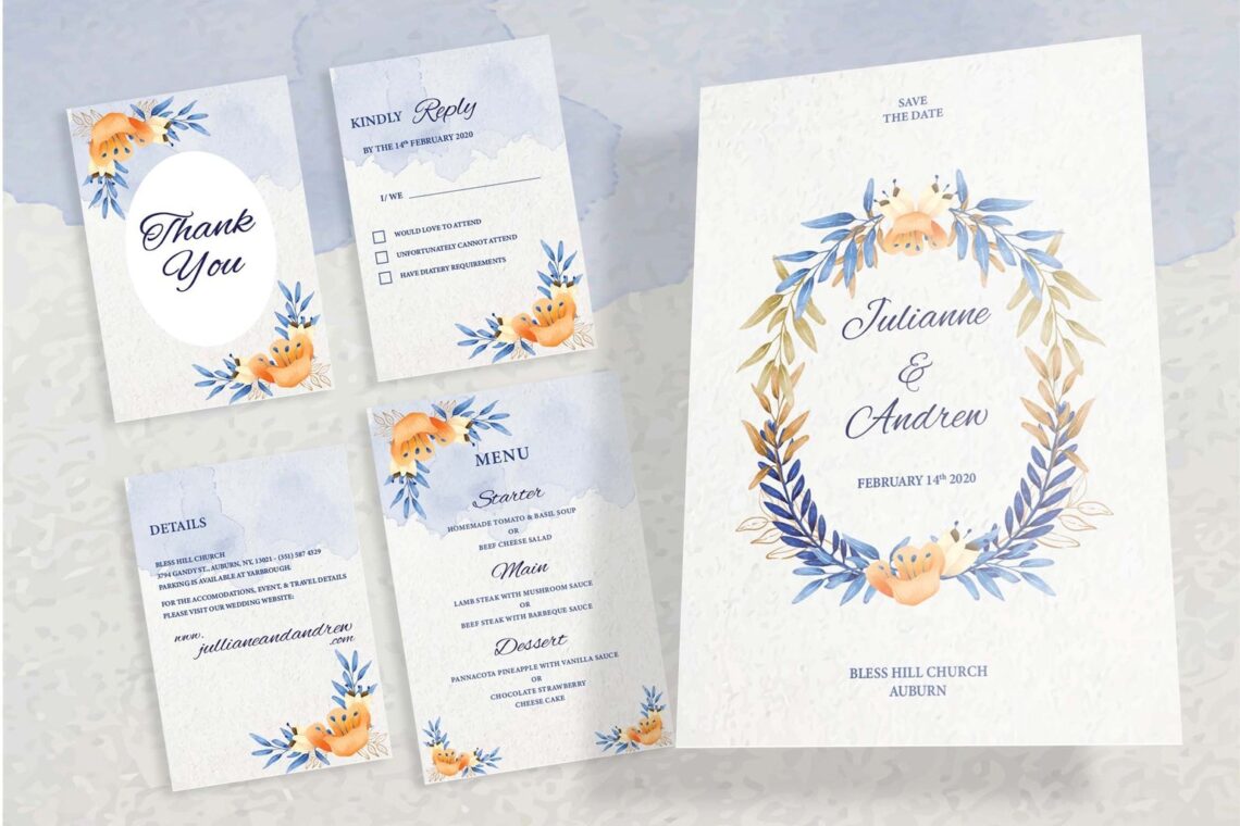 wedding invitation watercolor splash motif