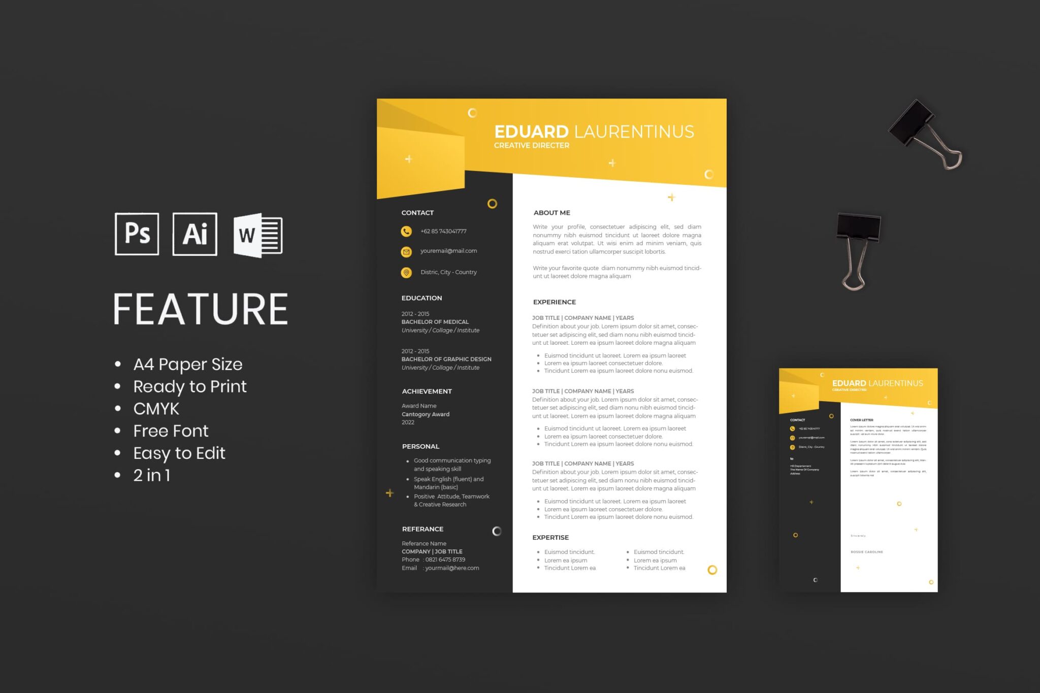 Black White Yellow CV Resume