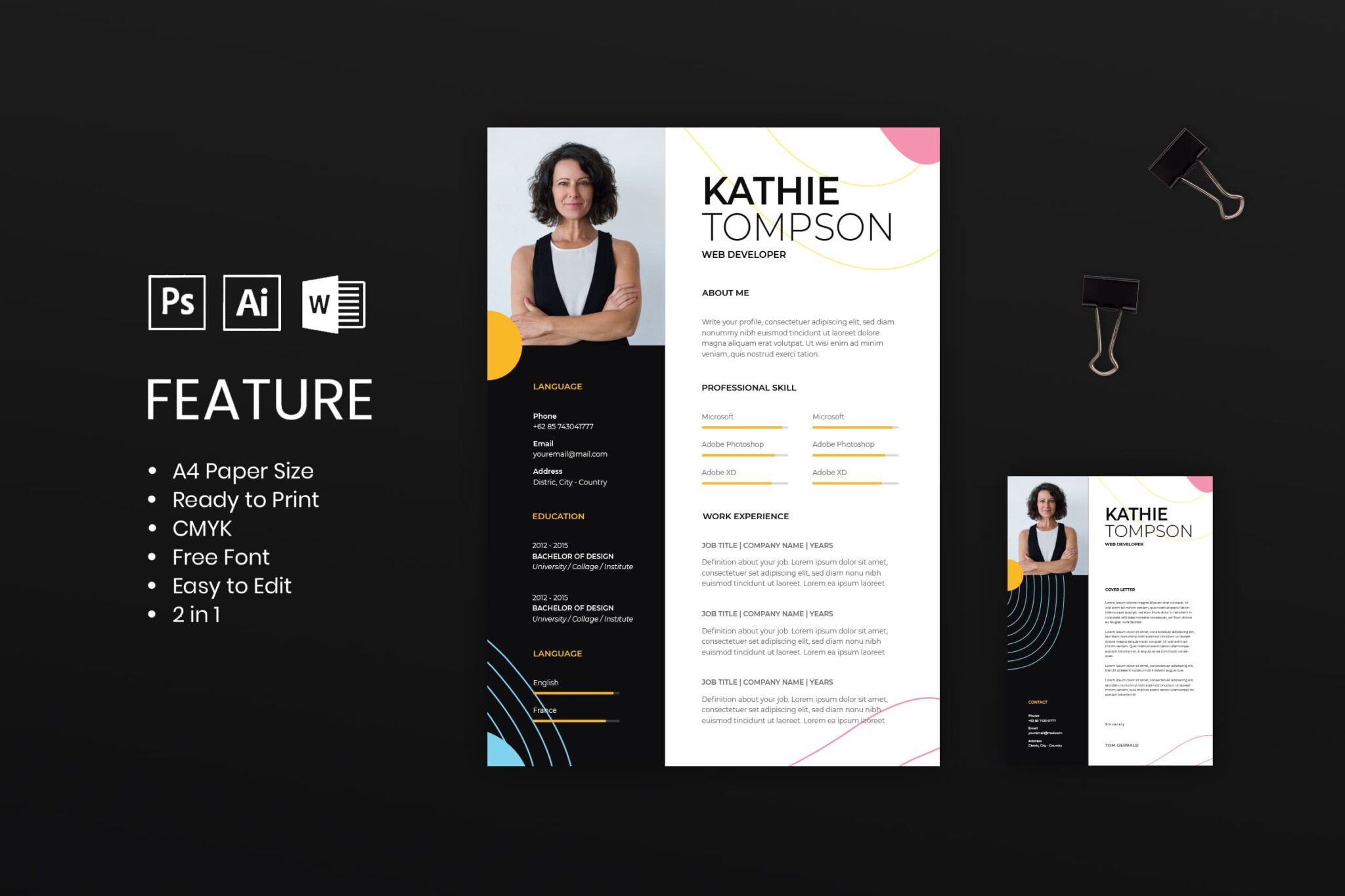 professional resume template - Black White Theme CV Resume