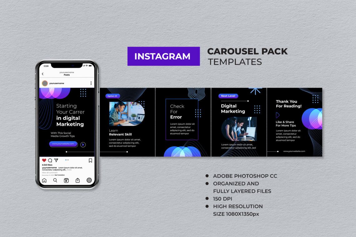 Purple Blue Digital Marketing Instagram Carousel