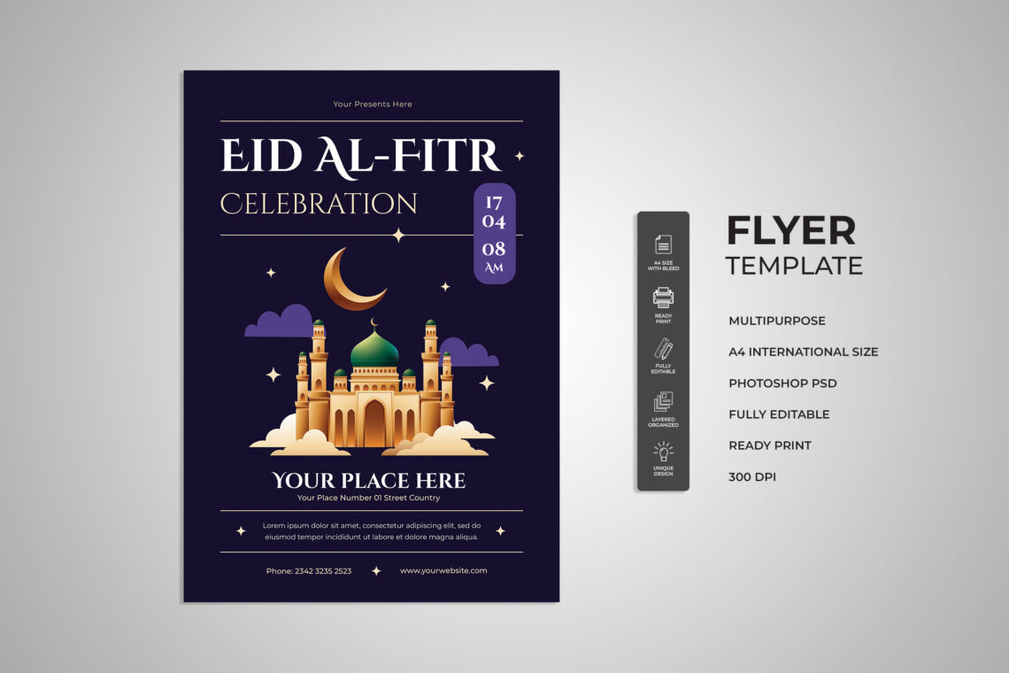 Dark Blue Eid Al-Fitr Celebration Flyer