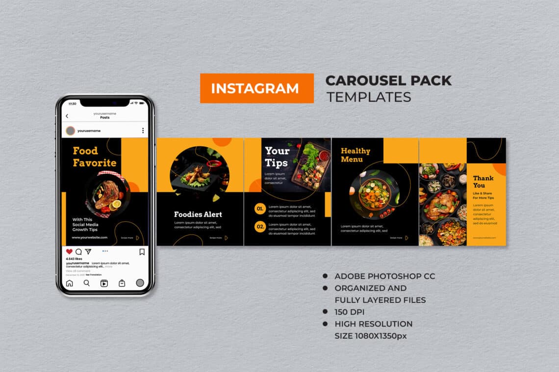 Black Yellow Food Favorite Instagram Carousel