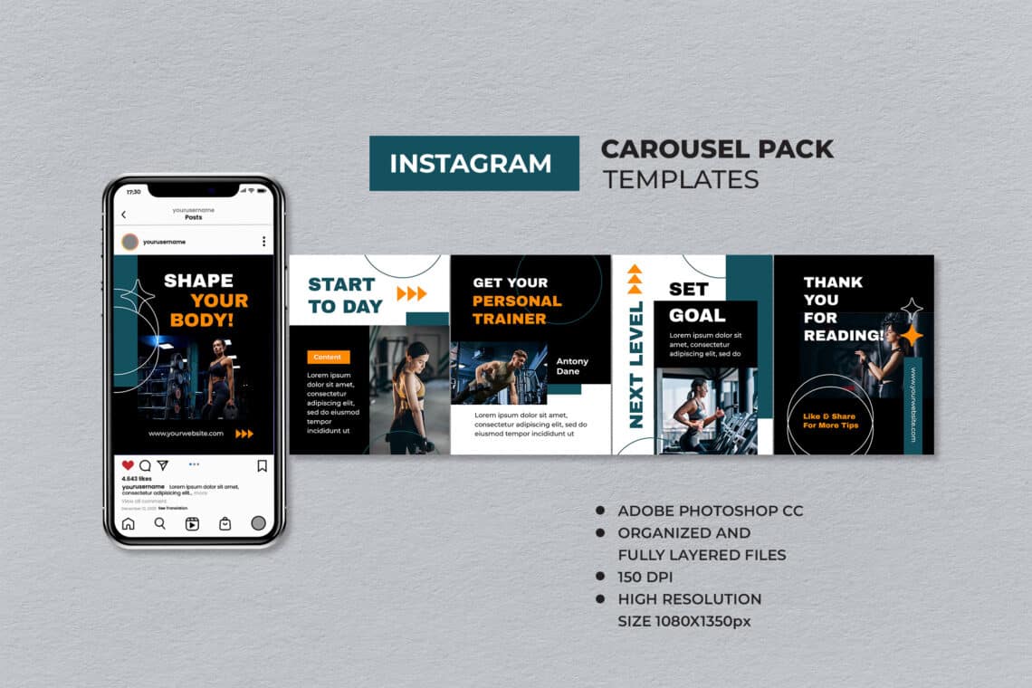 Green Fitness Instagram Carousel