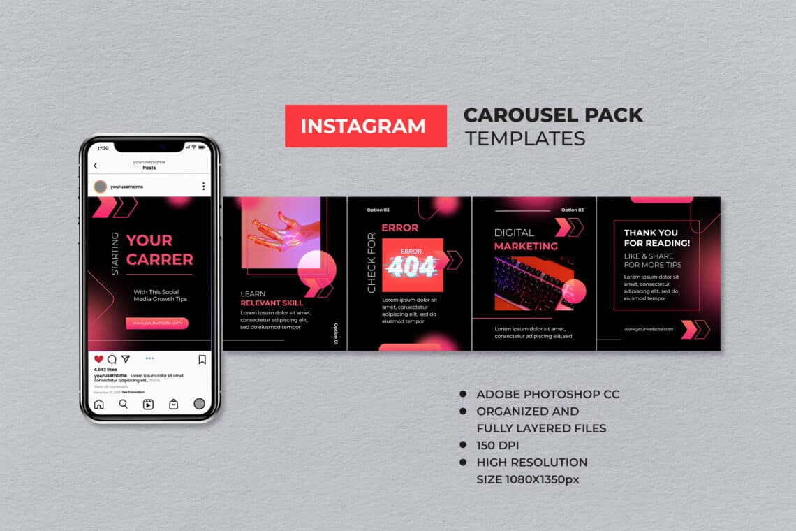 Black Pink Carrer Tips Modern Instagram Carousel