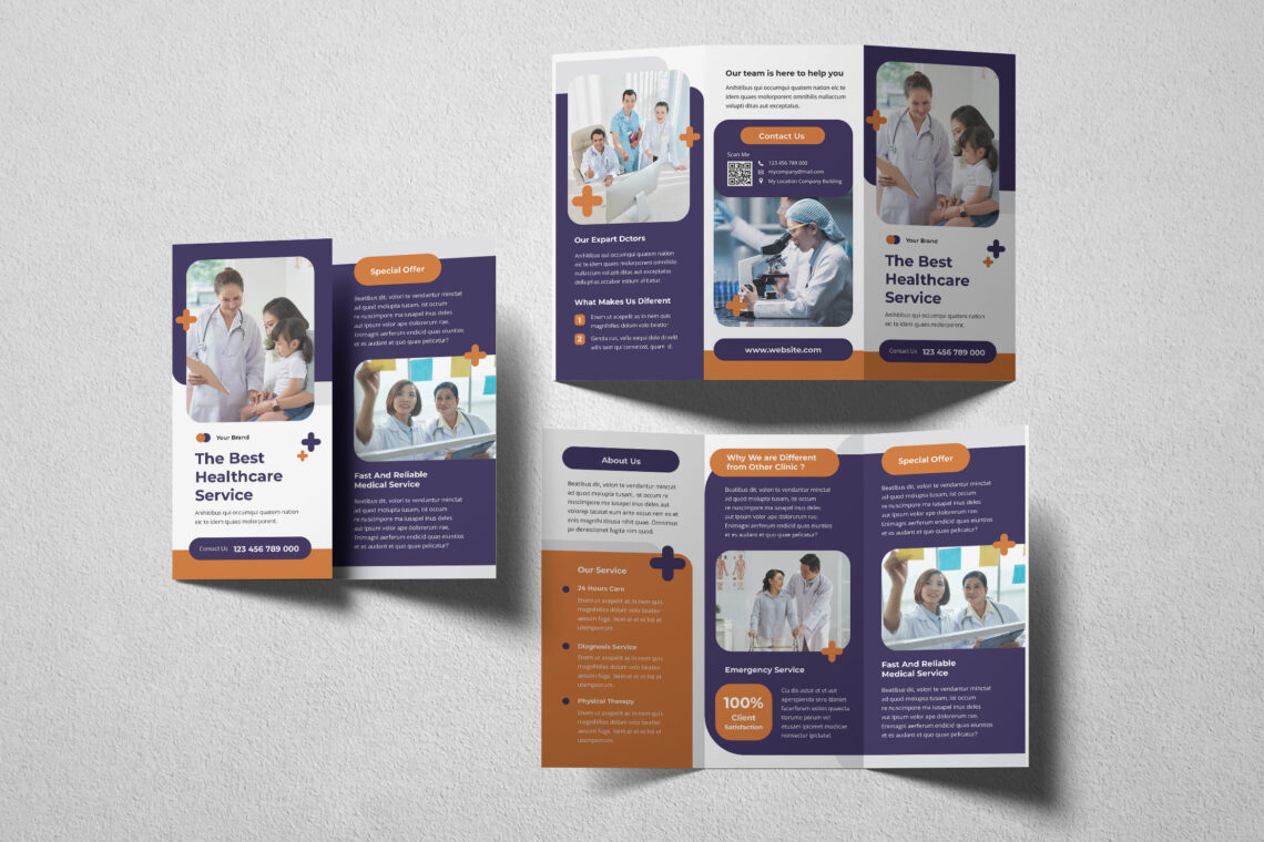 Purple Healthcare Service Trifold Brochure
