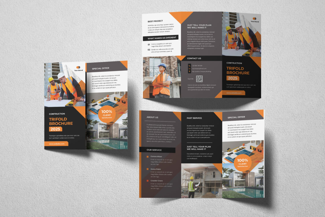Black Orange Contruction Trifold Brochure