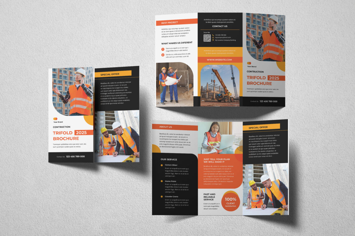 Orange Contruction Trifold Brochure