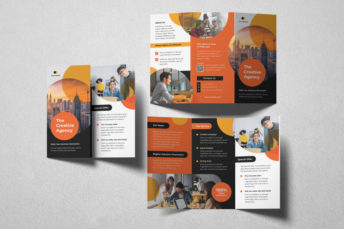 Black Orange Creative Agency Trifold Brochure