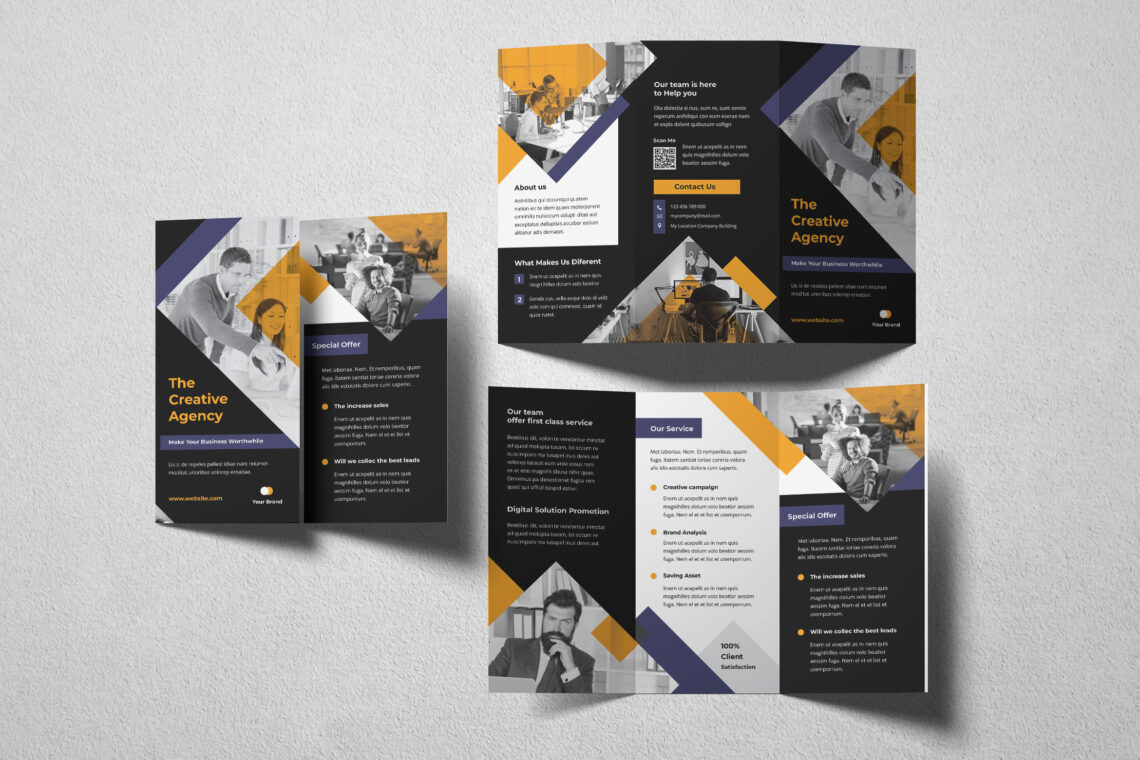 Black Purple Creative Agency Trifold Brochure